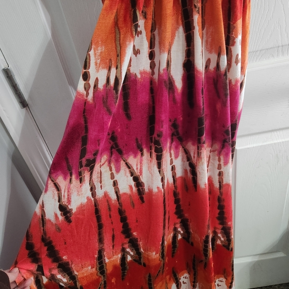 Tie dye smocked maxi dress ruffle hippie boho festival beachy resort colorful LG - Picture 6 of 12